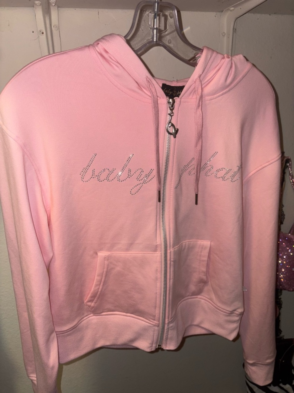 Baby Phat Pink Rhinestone Logo Zip-Up Hoodie